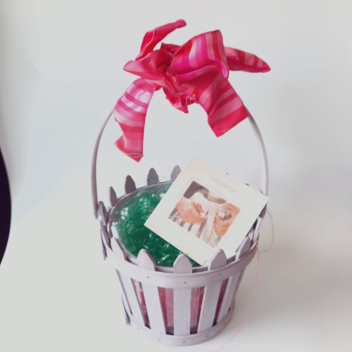 Signed "Longaberger" 2006 Six Inch Pastel Purple Picket Fence Pail Basket