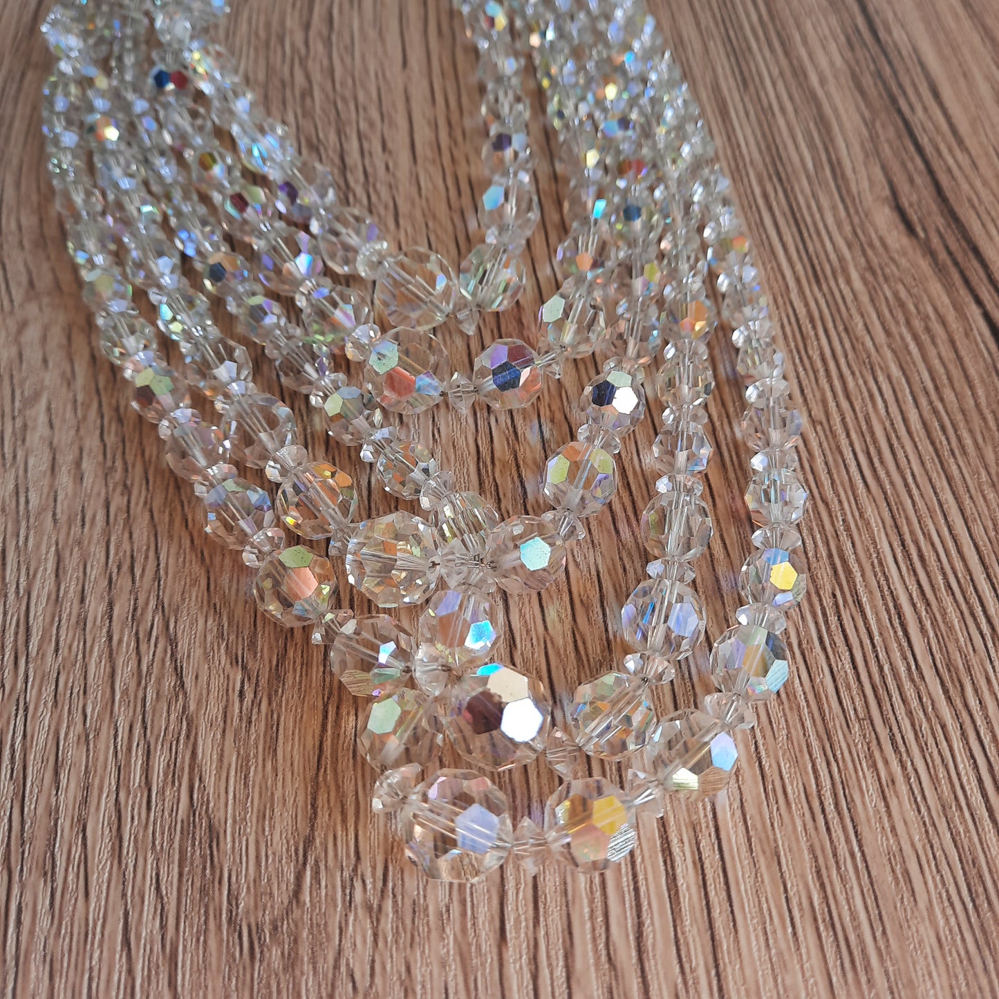 Vintage Crystal Aurora Borealis Faceted 5 Strand Necklace 1950's