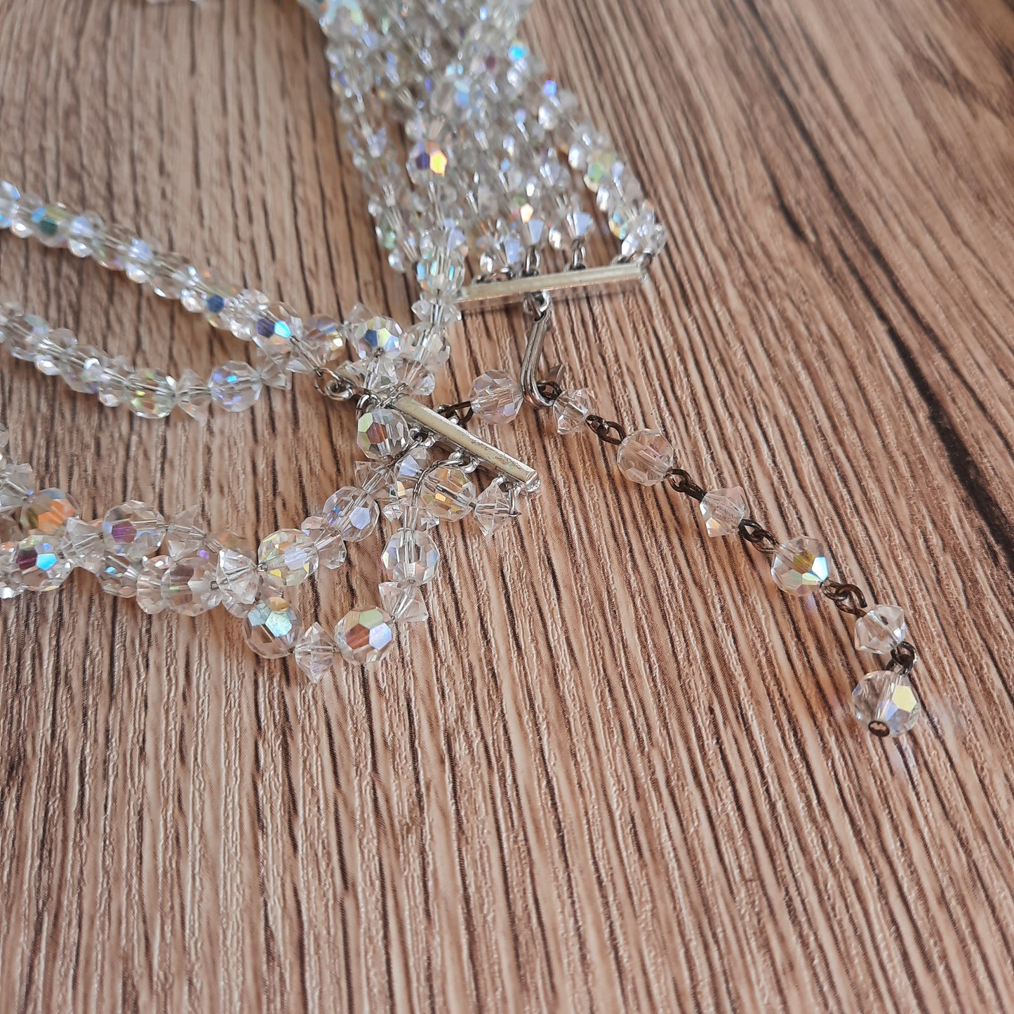Vintage Crystal Aurora Borealis Faceted 5 Strand Necklace 1950's