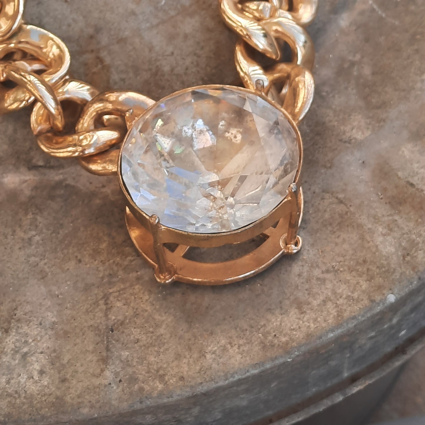 Gold Toned Vintage Chunky Necklace Big Gem