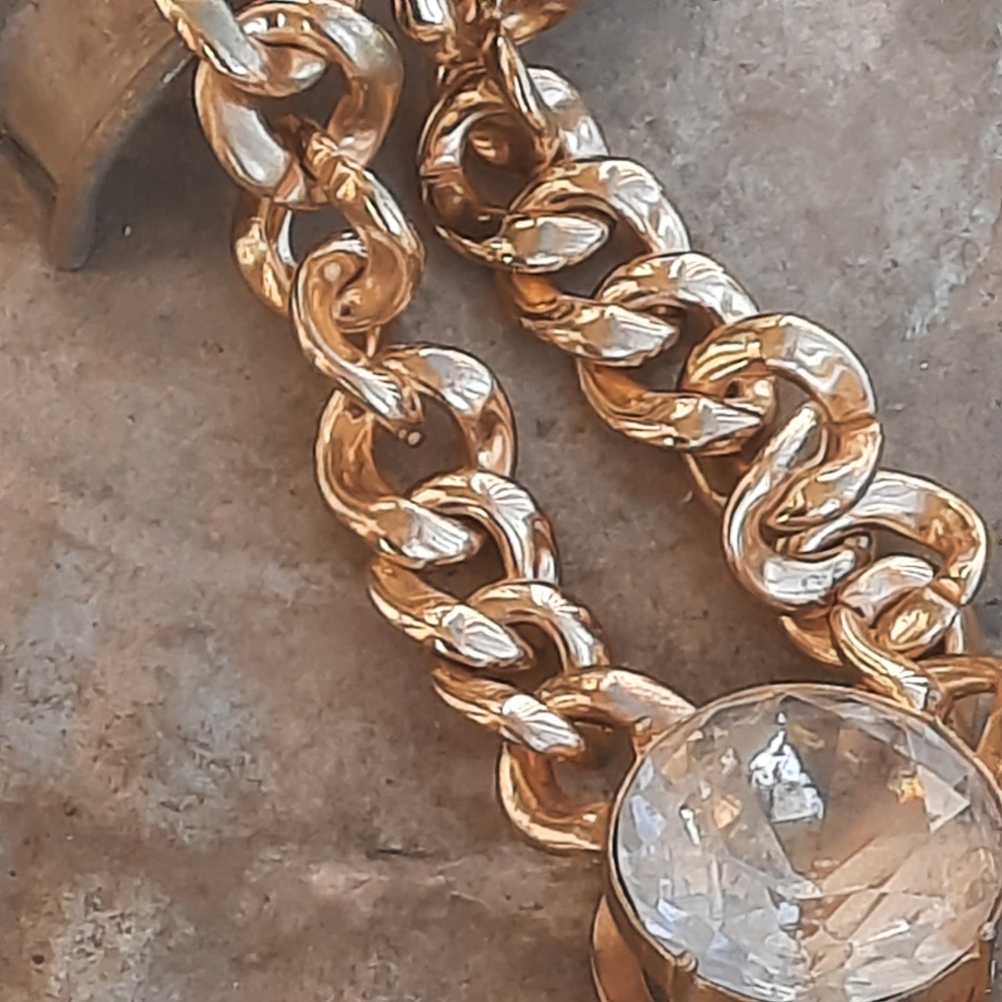 Gold Toned Vintage Chunky Necklace Big Gem