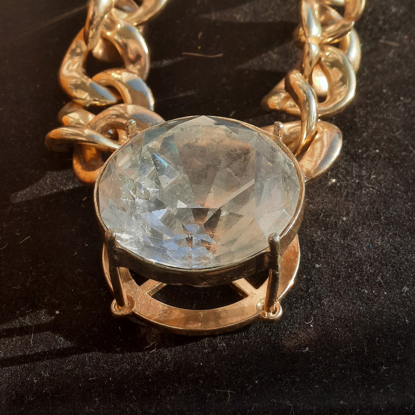 Gold Toned Vintage Chunky Necklace Big Gem