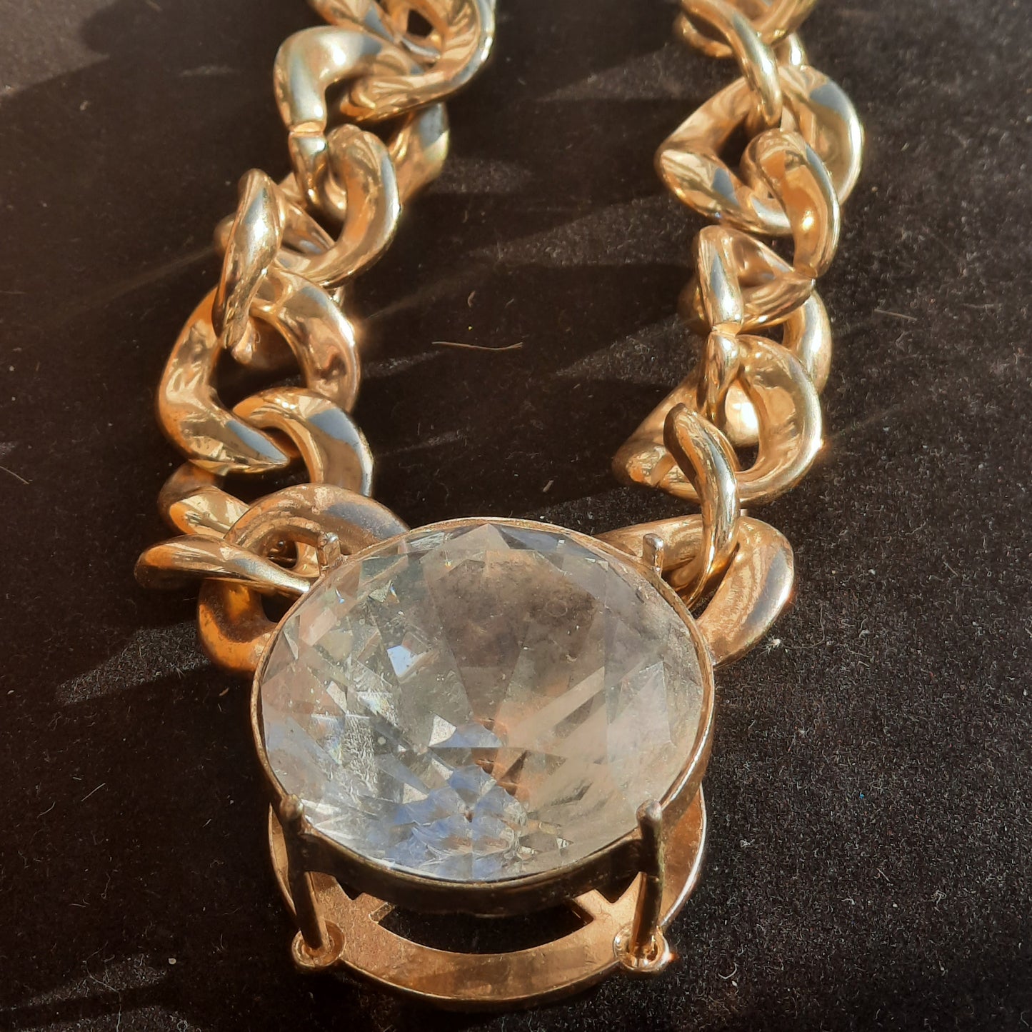 Gold Toned Vintage Chunky Necklace Big Gem