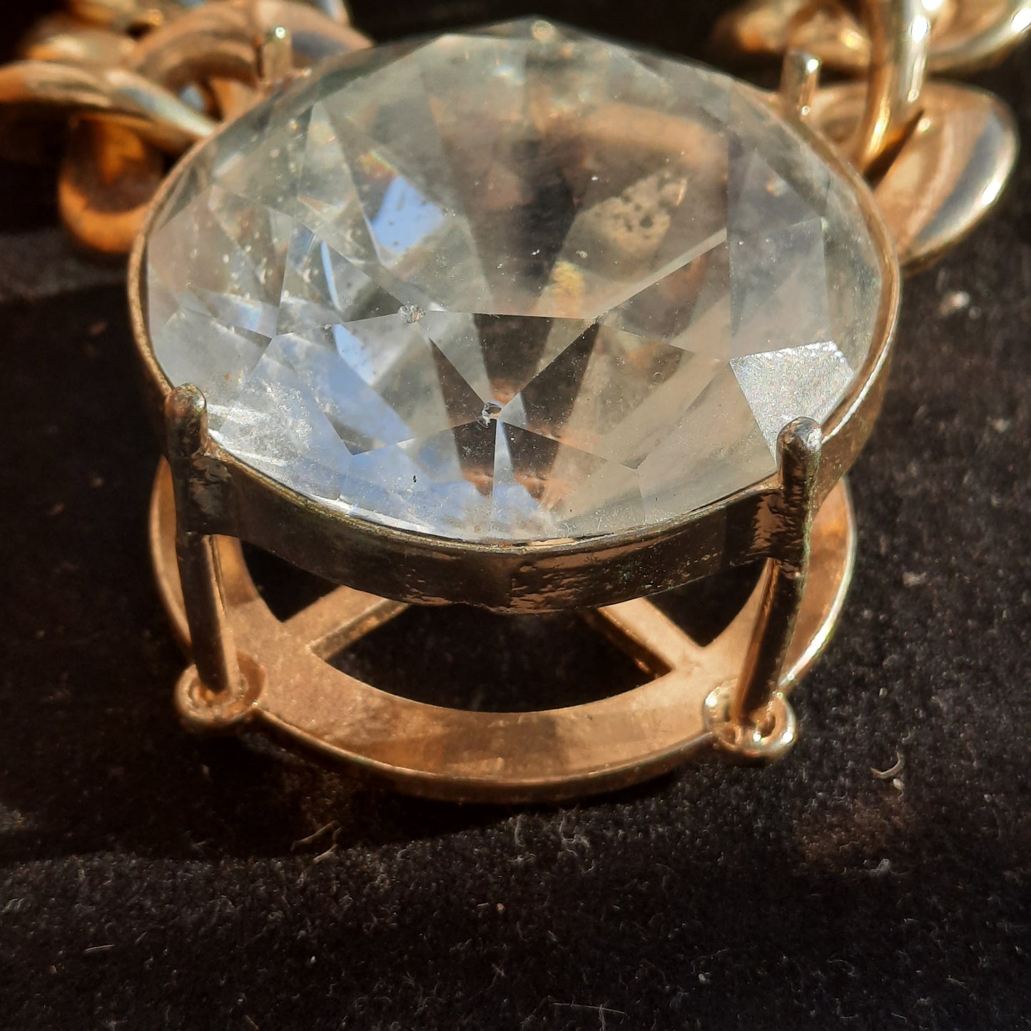 Gold Toned Vintage Chunky Necklace Big Gem