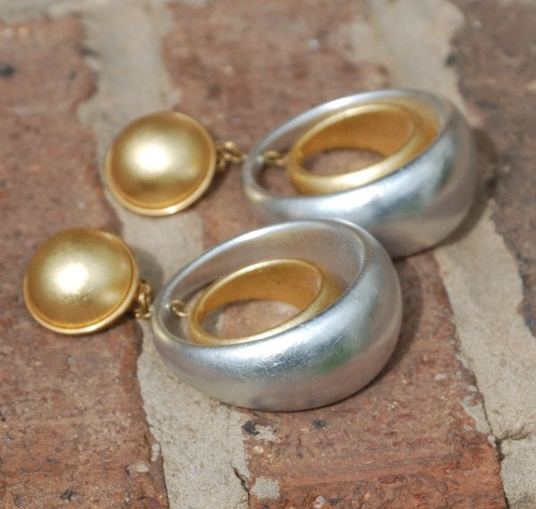 Signed Vintage Silver and Gold Toned Clip On Earrings