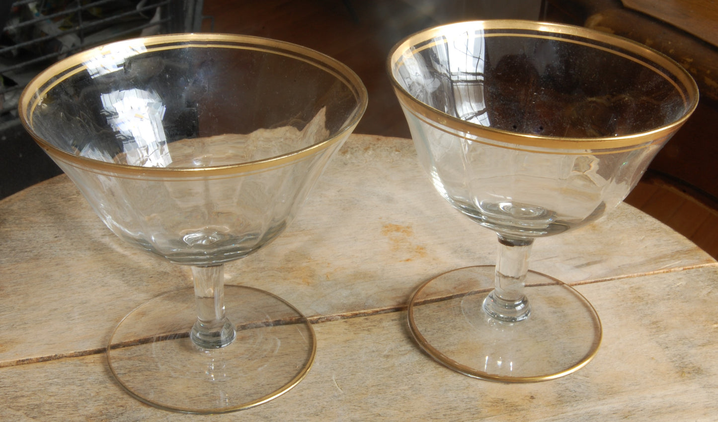 Vintage Gold Trimmed Champagne/Dessert Glasses Pair