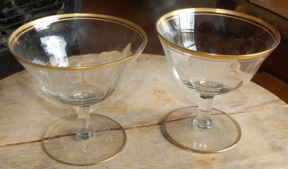 Vintage Gold Trimmed  Champagne/Dessert Glasses Pair