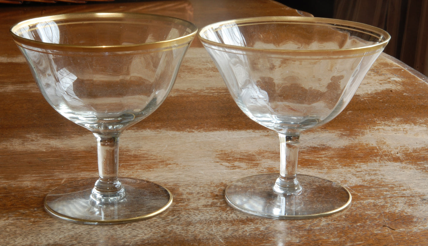 Vintage Gold Trimmed Champagne/Dessert Glasses Pair