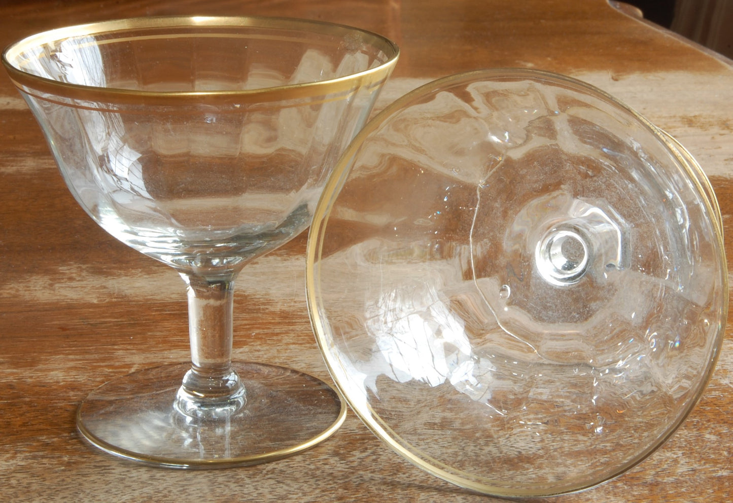 Vintage Gold Trimmed Champagne/Dessert Glasses Pair