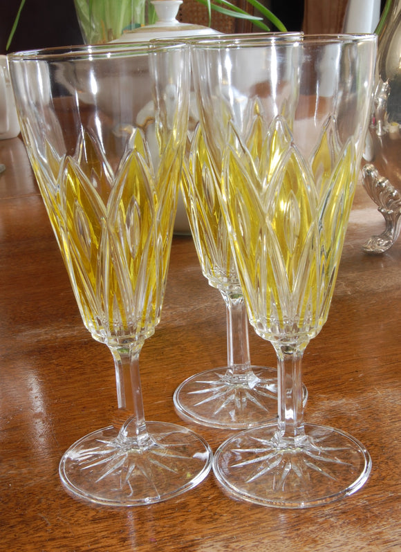 Vintage Yellow Champagne Flutes Set of Three