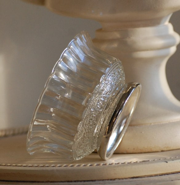 Vintage Optic Glass and Silver Plate Candy Dish