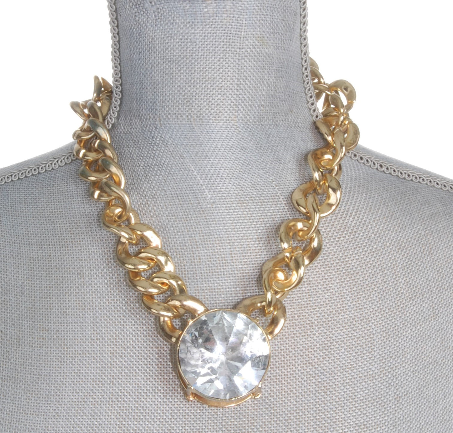 Gold Toned Vintage Chunky Necklace Big Gem