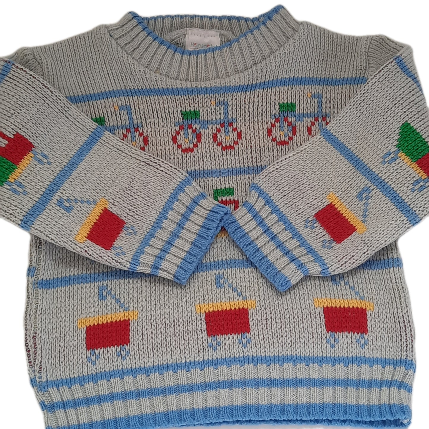 "Hopscotch" Knit Light Blue Toddler Boy's Sweater 24mo.