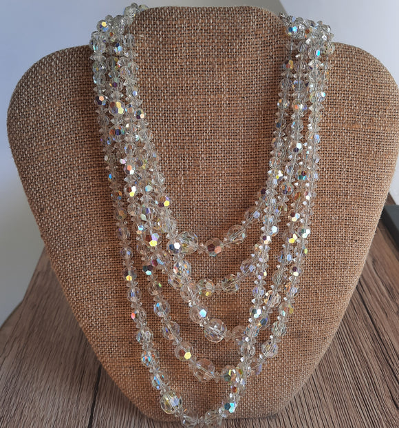 Vintage Crystal Aurora Borealis Faceted 5 Strand Necklace 1950's