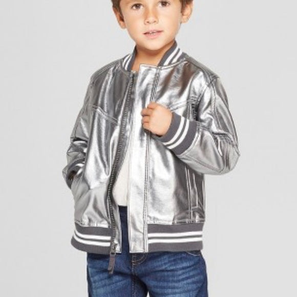 Genuine Kids ( OshKosh) Silver Lame Jacket 12M Genuine Kids® from OshKosh Toddler Boys' Metallic Bomber Jacket Silver