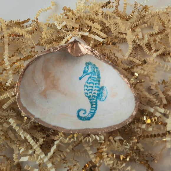 Clam Shell Art Blue Sea Horse
