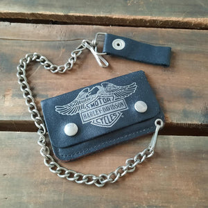 Pre Owned Harley Davidson Snap Biker Wallet Bar & Shield with Stainless Steel Chain