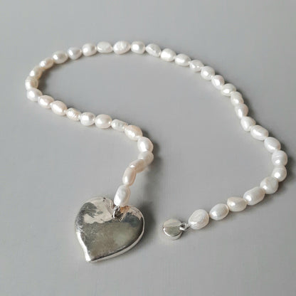 Freshwater Water Pearl Necklace with Sterling Silver Heart