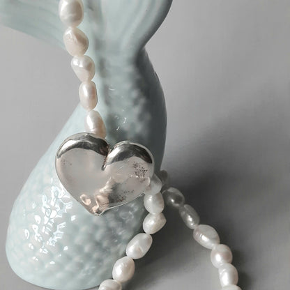 Freshwater Water Pearl Necklace with Sterling Silver Heart