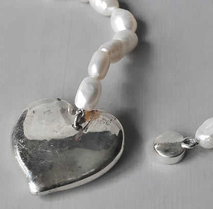 Freshwater Water Pearl Necklace with Sterling Silver Heart