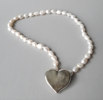 Freshwater Water Pearl Necklace with Sterling Silver Heart