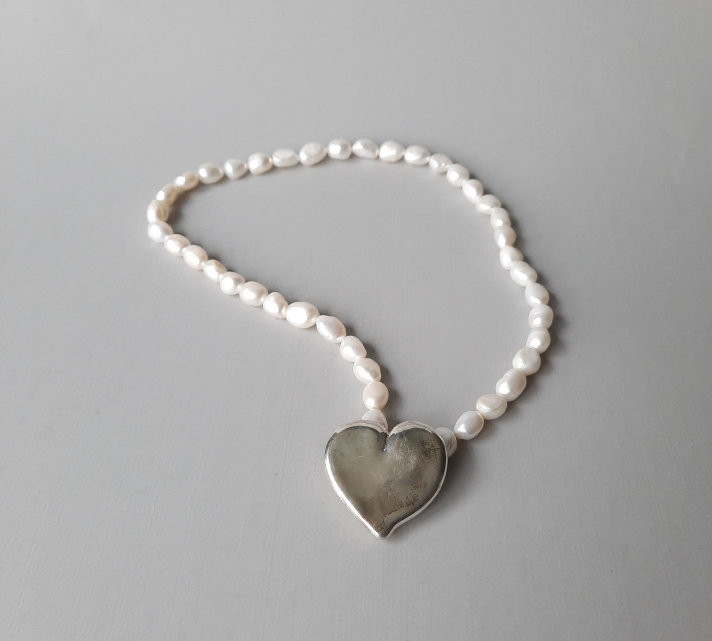 Freshwater Water Pearl Necklace with Sterling Silver Heart