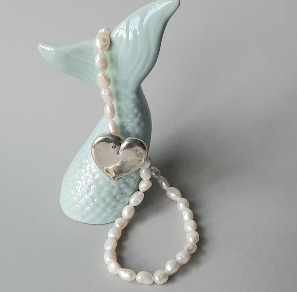 Freshwater Water Pearl Necklace with Sterling Silver Heart
