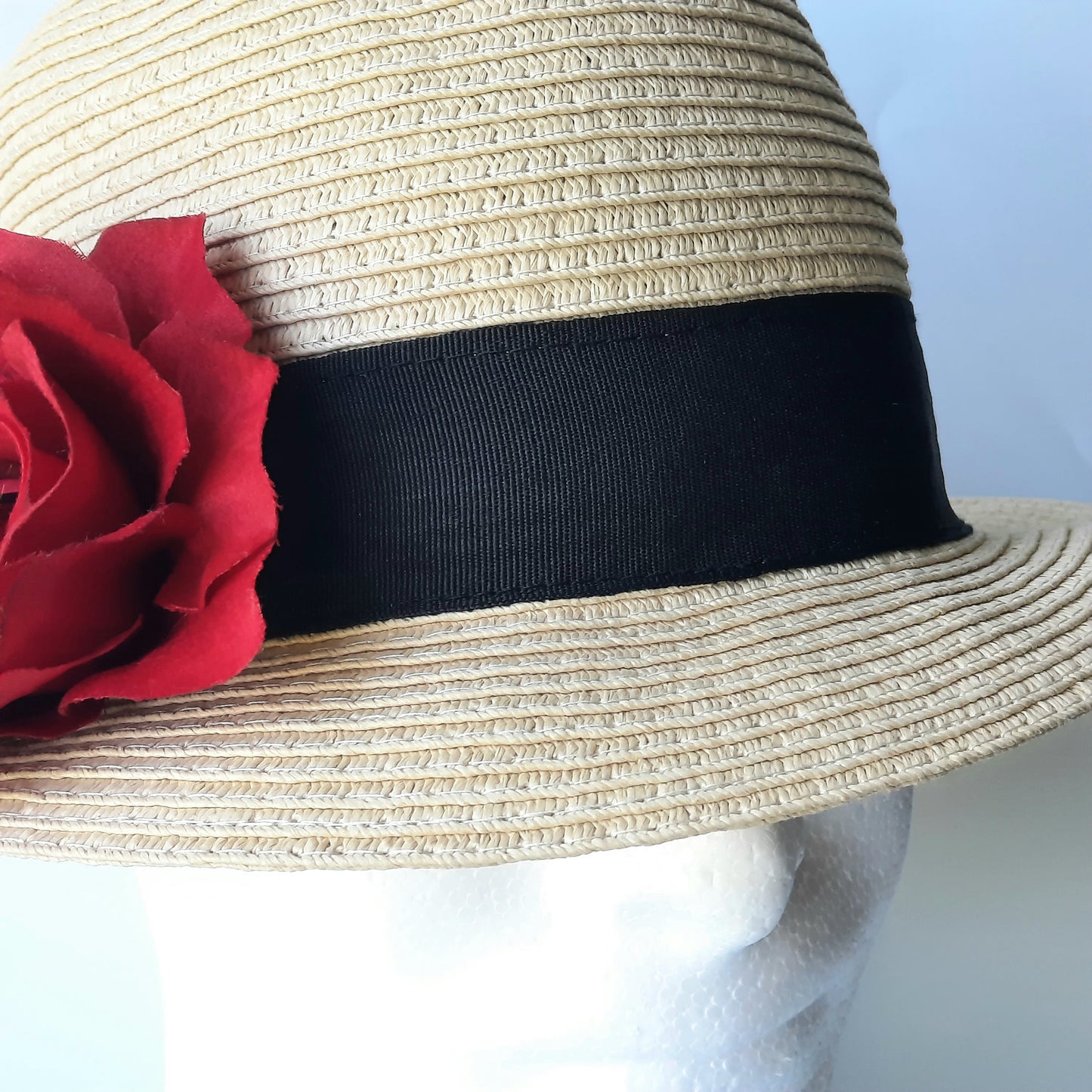 Girls Straw Hat Red Flower S/M