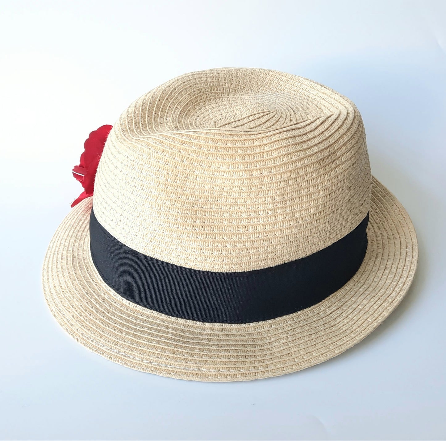 Girls Straw Hat Red Flower S/M