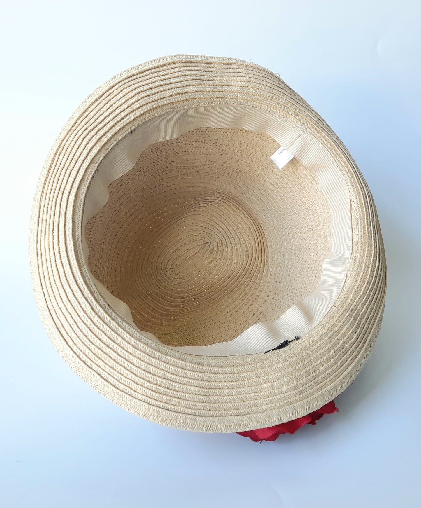 Girls Straw Hat Red Flower S/M