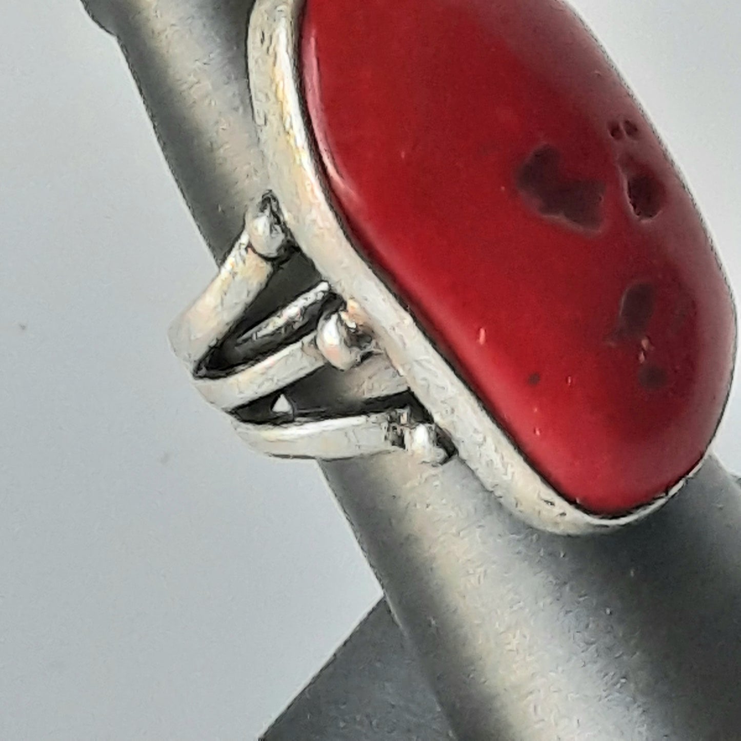 "Lucky Brand" Silver Toned Red Stone Ring Size 8 adjustable to smaller size.