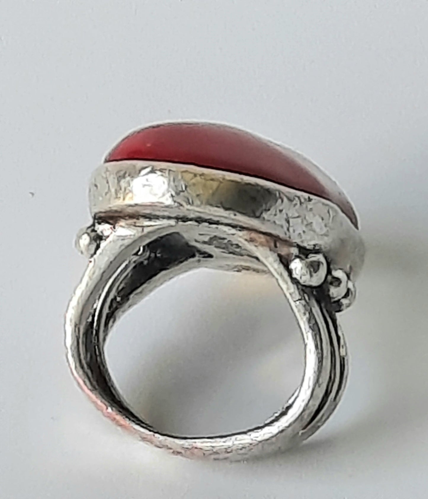 "Lucky Brand" Silver Toned Red Stone Ring Size 8 adjustable to smaller size.