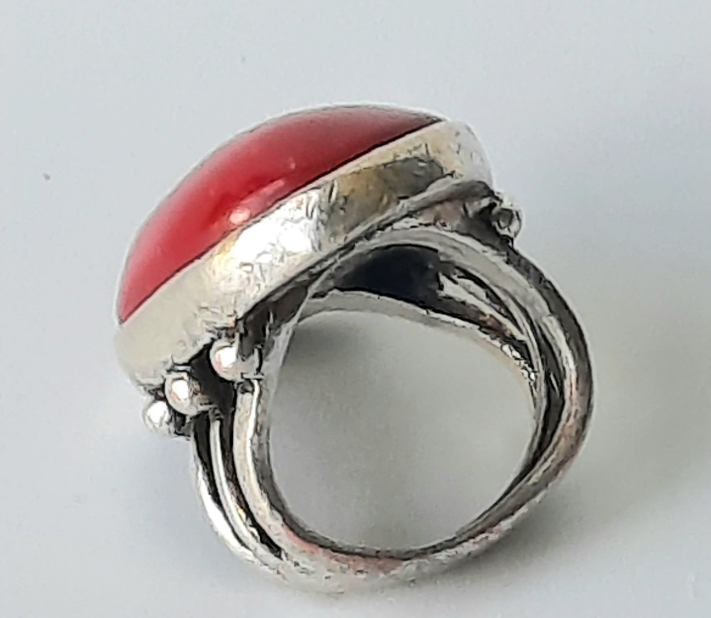 "Lucky Brand" Silver Toned Red Stone Ring Size 8 adjustable to smaller size.