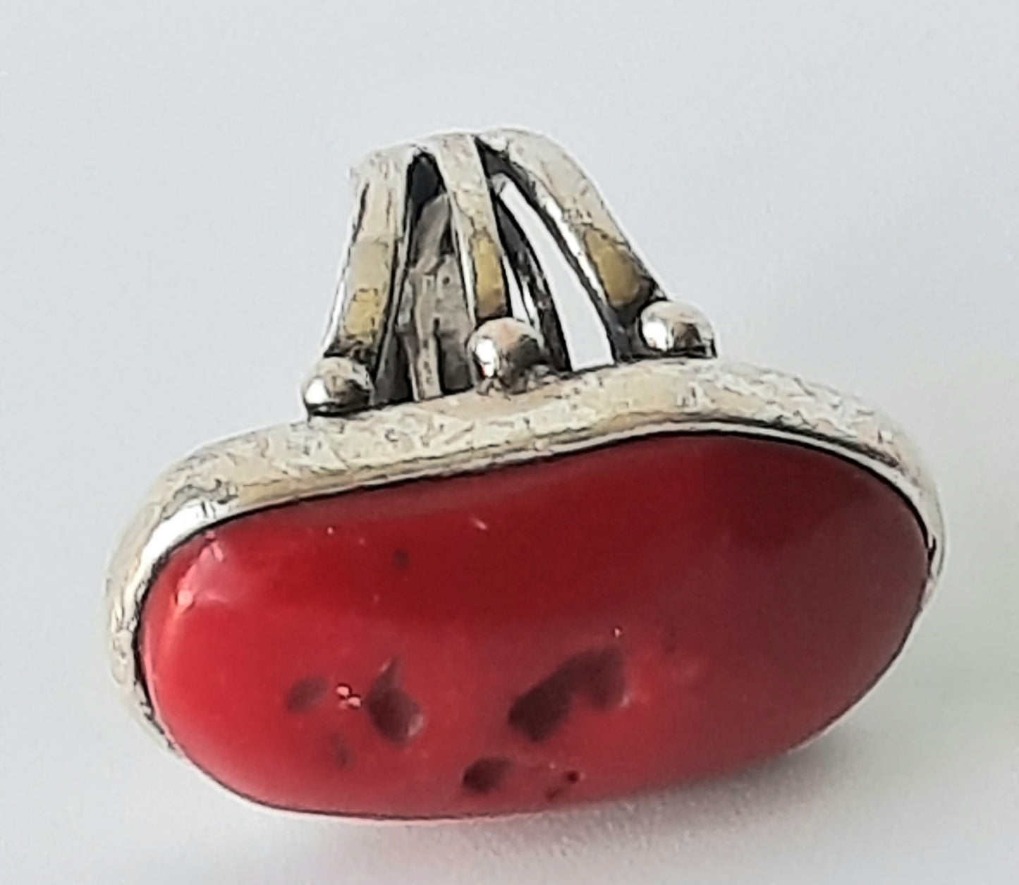 "Lucky Brand" Silver Toned Red Stone Ring Size 8 adjustable to smaller size.