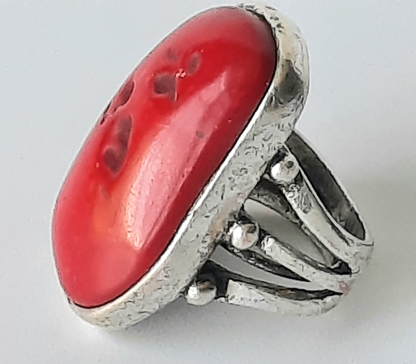 "Lucky Brand" Silver Toned Red Stone Ring Size 8 adjustable to smaller size.