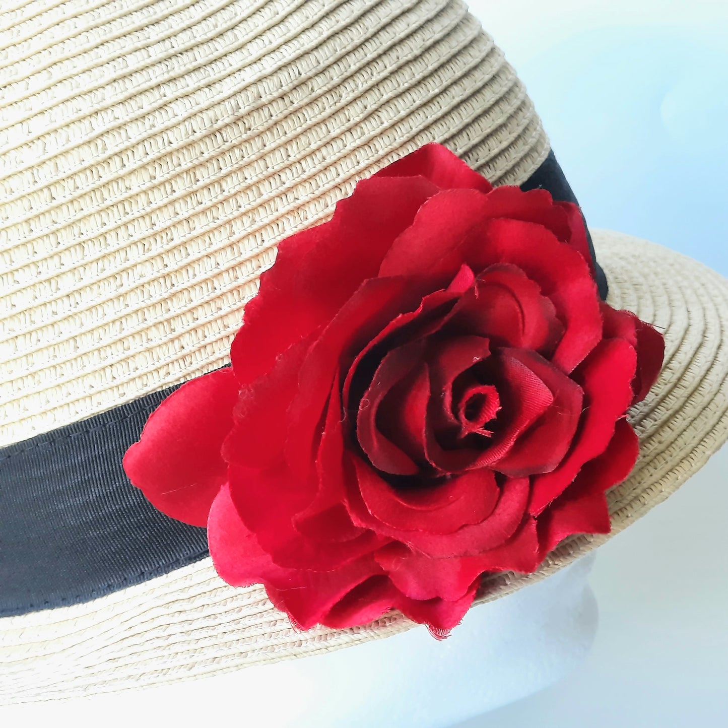 Girls Straw Hat Red Flower S/M