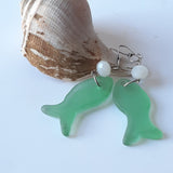 Sea Glass/Depression Glass Fish Earings Sterling Silver