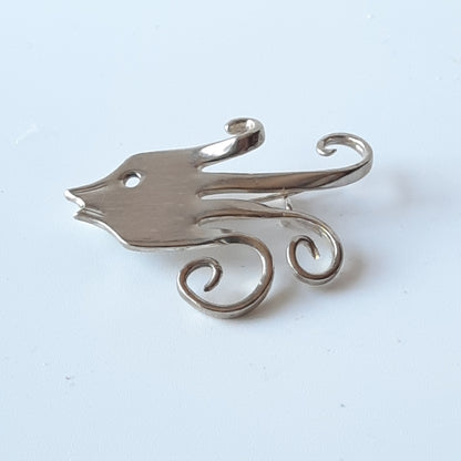 Sterling Silver Plate Repurposed Fork Angel Fish Pin Hand Made