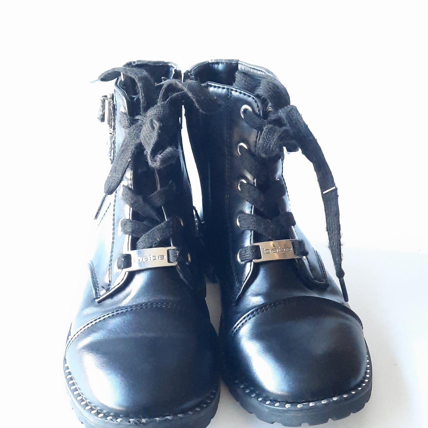 Bebe Black Girls Lace Up Zippered Ankle Boots Size 2