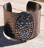 Brown Banged Metal Cuff Bracelet Markasite Pendant