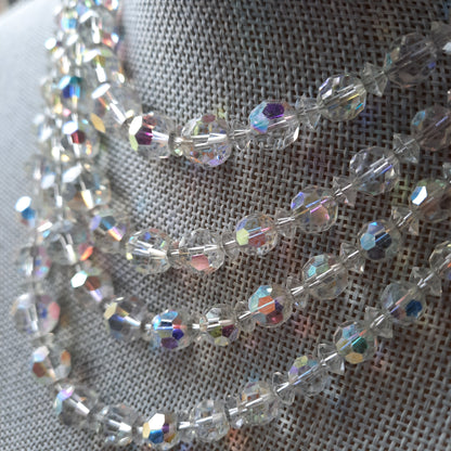 Vintage Crystal Aurora Borealis Faceted 5 Strand Necklace 1950's