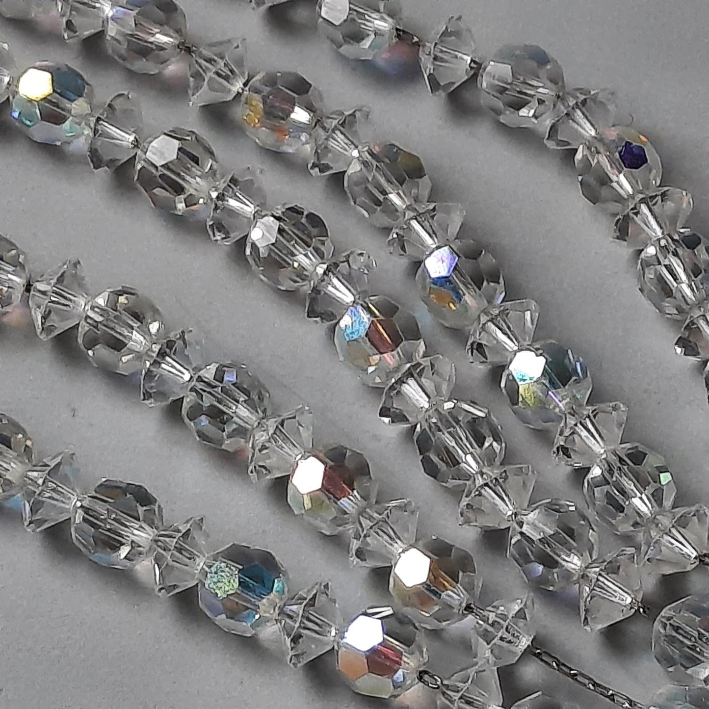 Vintage Crystal Aurora Borealis Faceted 5 Strand Necklace 1950's