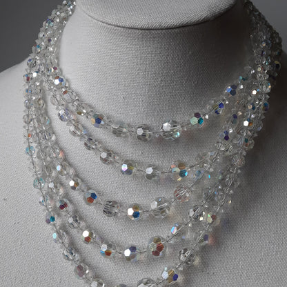 Vintage Crystal Aurora Borealis Faceted 5 Strand Necklace 1950's