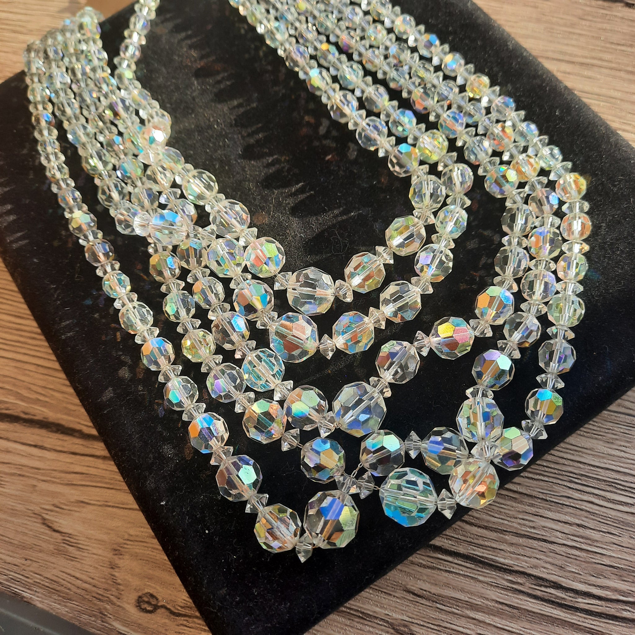 Vintage crystal necklace with green Aurora Borealis glass beads from  VENDOME – Find Vintage Beauty
