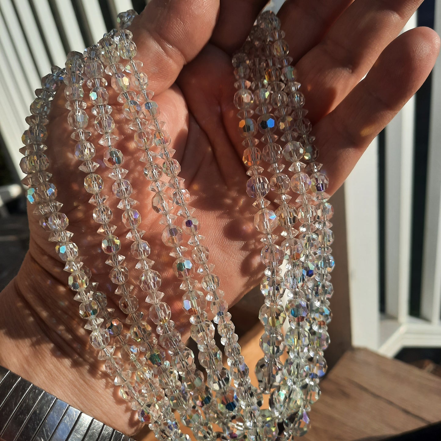 Vintage Crystal Aurora Borealis Faceted 5 Strand Necklace 1950's