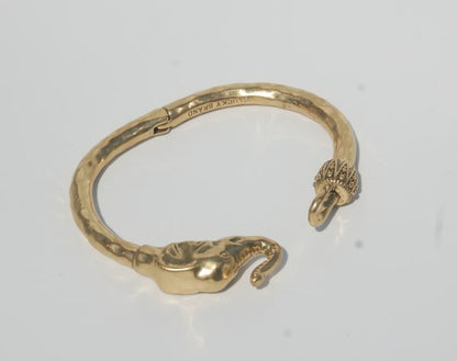 "LUCKY BRAND" Gold Toned Elephant Bangle Cuff Bracelet size 6 1/2" -7"