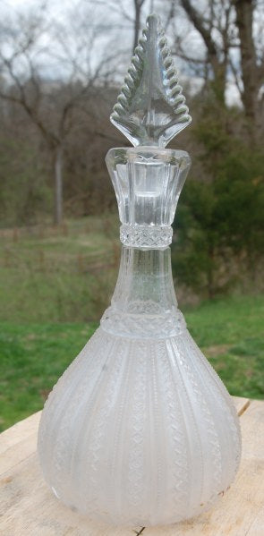 Vintage Clear Glass Decanter / Vintage Etched Glass Decanter