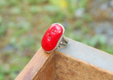 "Lucky Brand" Silver Toned Red Stone Ring Size 8 adjustable to smaller size.