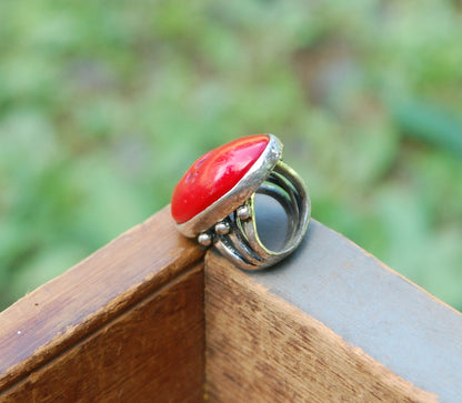 "Lucky Brand" Silver Toned Red Stone Ring Size 8 adjustable to smaller size.