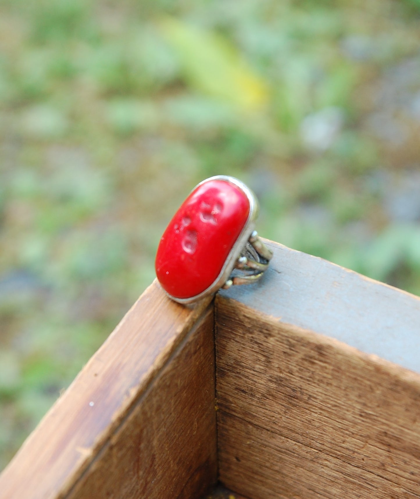 "Lucky Brand" Silver Toned Red Stone Ring Size 8 adjustable to smaller size.